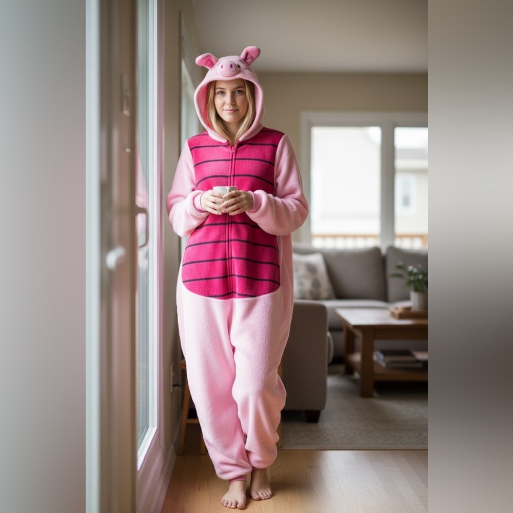 Piglet Hooded Onesie with Stripes